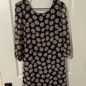 ALLOY Black Dress with White and Yellow Floral Pattern